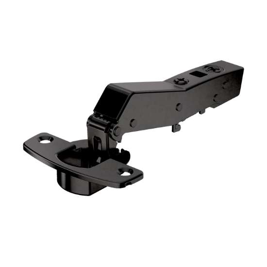 Afbeeldingen van Hettich Sensys hoekscharnier W45 veerloos (Sensys 8669 W45), in obsidiaanzwart, opliggend, openingshoek 95°, TH-boorbeeld 52 x 5,5 mm, voor schroefbevestiging (-)