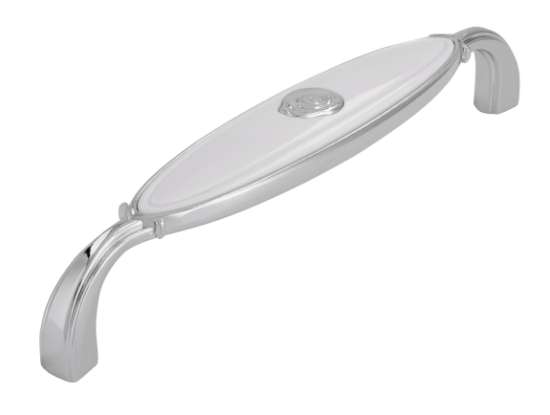 Afbeeldingen van Siro Meubelgreep metaal - boorafstand 128mm/L 138mm/H 27mm/B 23mm chroom glanzend/wit 