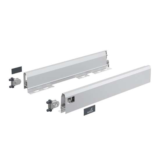 Afbeeldingen van Hettich ArciTech Schuif- / frontlade, setverpakking, ladezijwand hoogte 94 x NL 270 mm, zilver, links en rechts