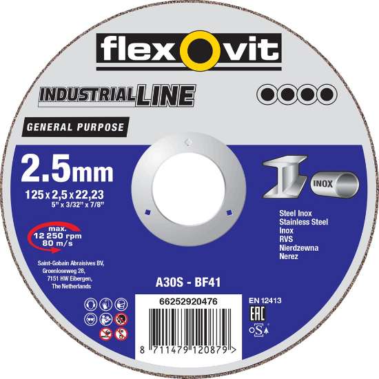 Afbeeldingen van Flexovit Doorslijpschijf - Ø115x2.5x22.2mm - staal en zachte metalen