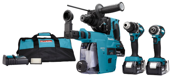 Afbeeldingen van Makita combiset Boor- en Slagschroefmachine DLX3106TW1 - 18v 3x 5,0Ah li-on accu - Stofafzuigunit, snellader tas 