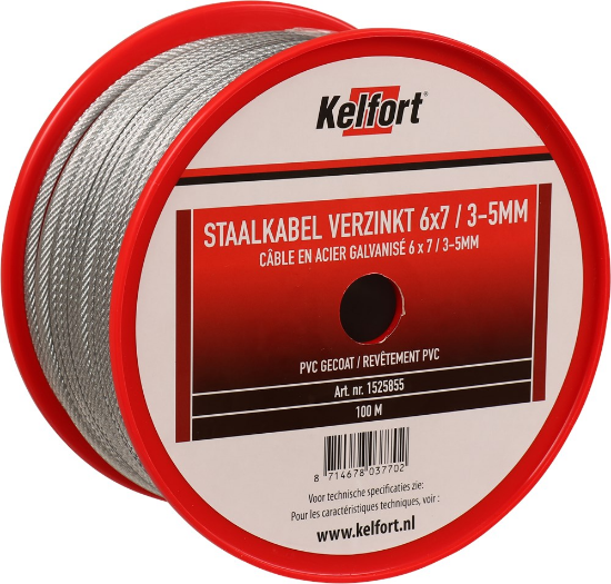 Afbeeldingen van Kelfort Staalkabel - 3-5mm 100 meter - 6x7 vlechtvorm gegalvaniseerd met Pvc coating 