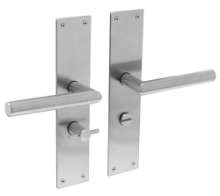 Afbeeldingen van INTERSTEEL Deurkruk recht Hoek 90° ø19mm met schild 250x55x2mm rvs geborsteld 0583