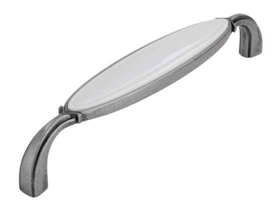 Afbeeldingen van Siro Meubelgreep metaal - boorafstand 128mm/L 138mm/H 27mm/B 23mm antiek zilver/wit 