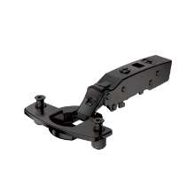 Afbeeldingen van Hettich Sensys scharnier voor dunne deuren, deurdikte vanaf 10 mm, veerloos (Sensys 8676), in obsidiaanzwart, opliggend, openingshoek 110°, TH-boorbeeld 52 x 5,5 mm, met spreidpluggen (ø 10 x 8)