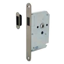 Afbeeldingen van INTERSTEEL Woningbouw magneet slot, voorplaat afgerond rvs, 20x175, doorn 50mm incl. sluitplaat/kom 9570