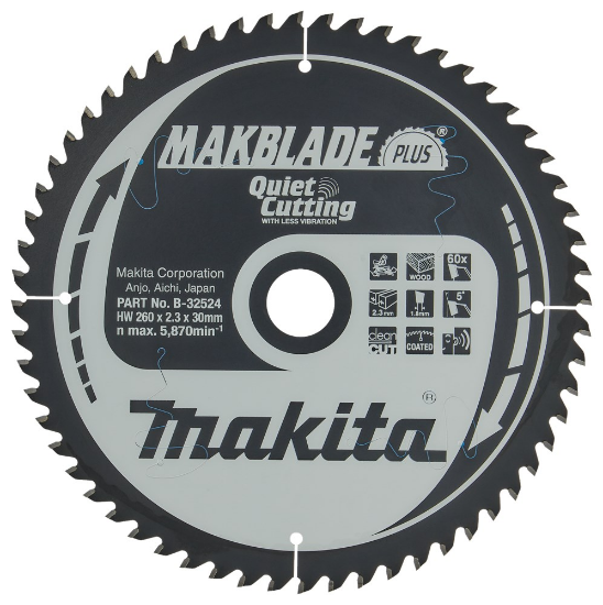 Afbeeldingen van Makita zaagblad - Ø260x30mm HM 60 Tands 5° - voor hout