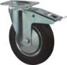 Afbeeldingen van Kelfort zwenkwiel - Ø80mm (50kg) - gegalvaniseerd met stalen velg, plaat en rollager met rem zwart/rubber loopvlak 