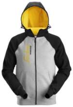 Afbeeldingen van Snickers hoodie met logo en rits 2888-2804, Maat 3XL, gemeleerd grijs/zwart