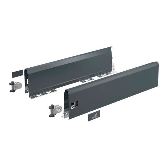 Afbeeldingen van Hettich ArciTech Schuif- / frontlade, setverpakking, ladezijwand hoogte 126 x NL 270 mm, antraciet, links en rechts