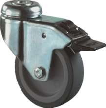 Afbeeldingen van Kelfort zwenkwiel - Ø50mm (50kg) - met rem blauw/grijs rubber loopvlak en boutgat 