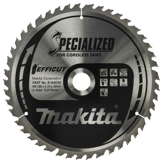 Afbeeldingen van Makita Zaagblad - 260x30x2,15mm 45 Tands - hout