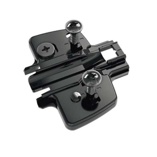Afbeeldingen van Hettich Kruismontageplaat met directe hoogteverstelling, in obsidiaanzwart, Rijboring 37 x 32 mm, Hettich Direkt met geleidetappen en speciale schroeven (voor boringen ø 5 x 7,5 mm), dikte 0,0 mm