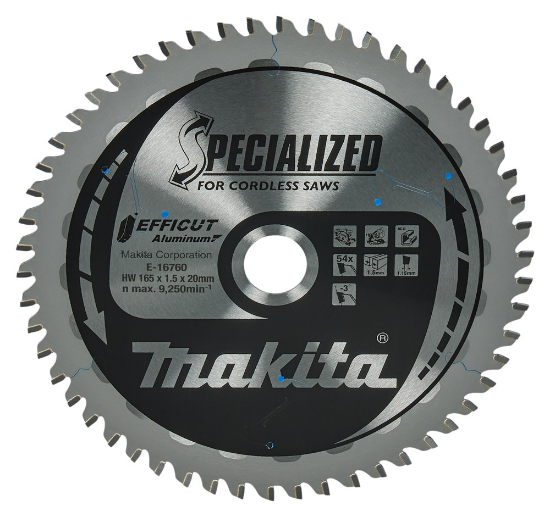 Afbeeldingen van Makita zaagblad Efficut - Ø165x20mm 54T -3° - geschikt voor aluminium