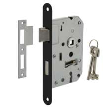 Afbeeldingen van INTERSTEEL Woningbouw klavier dag- en nachtslot 55mm, voorplaat afgerond zwart gelakt, 20x175, doorn 50mm incl. 9547