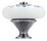Afbeeldingen van Siro Meubelknop keramisch - L 38mm/H 33mm/B 38mm wit bloemen/ antiek zilver 