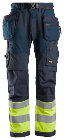 Afbeeldingen van Snickers FlexiWork werkbroek klasse 1 6931-9566 - maat 256 - donker blauw/high-visibillity geel