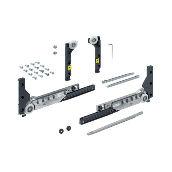 Afbeeldingen van Hettich SlideLine M Beslagset voor gedempte deuren (sluitings-, openings- en collisiedemping), 10 kg, Minimale deurbreedte mm: 450