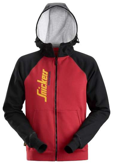 Afbeeldingen van Snickers hoodie met logo en rits 2888-1604, Maat M, chili rood/zwart