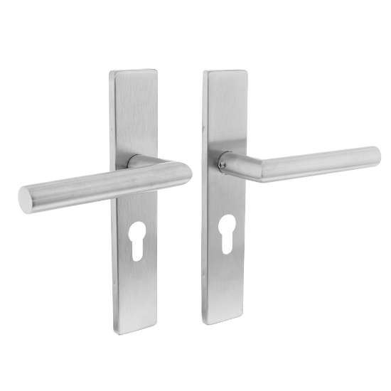 Afbeeldingen van INTERSTEEL Deurkruk Hoek 90° op rechthoekig schild profielcilindergat 55 mm rvs geborsteld 1307