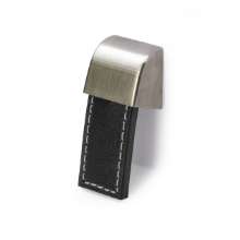 Afbeeldingen van Hettich Knop Agna, L 20 mm, B 50 mm, H 25 mm, Donkerbruin leer / roestvrij staal finish geborsteld