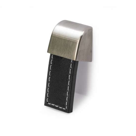 Afbeeldingen van Hettich Knop Agna, L 20 mm, B 50 mm, H 25 mm, Donkerbruin leer / roestvrij staal finish geborsteld