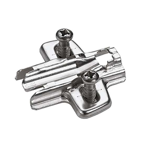 Afbeeldingen van Hettich Kruismontageplaat met hoogteverstelling m.b.v. slobgat, vernikkeld, Rijboring 37 x 32 mm, met euroschroeven (voor boringen ø 5 x 12 mm), dikte 0,0 mm