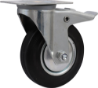 Afbeeldingen van Kelfort zwenkwiel - Ø125mm (100kg) - gegalvaniseerd met stalen velg, plaat en rollager met rem zwart/rubber loopvlak 