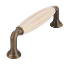 Afbeeldingen van Siro Meubelgreep metaal - boorafstand 96mm/L 114mm/H 37mm/B 18mm antiek messing/ beige 