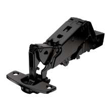 Afbeeldingen van Hettich Sensys groothoekscharnier, zonder insprong, veerloos (Sensys 8687), in obsidiaanzwart, opliggend, openingshoek 165°, TH-boorbeeld 52 x 5,5 mm, voor schroefbevestiging (-)