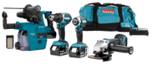 Afbeeldingen van Makita combiset boor-,schroef- en slijpen DLX4103W - 18v 3x 5,0Ah li-on accu - voor allround boor-, schroef- en slijpwerk en HEPA filter 