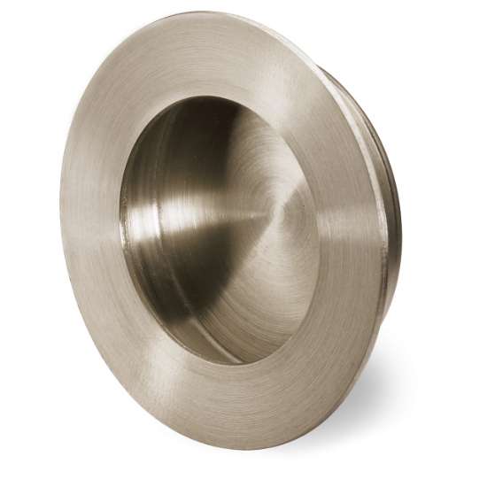 Afbeeldingen van Hettich greep om in te laten Aboa, boorafstand 0, H 14 mm, ø 65 mm, roestvrij staal geborsteld