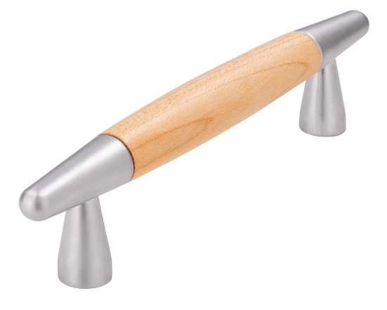 Afbeeldingen van Siro Meubelgreep hout - boorafstand 96mm/L 133mm/H 32mm/B 14mm esdoorn/chroom 