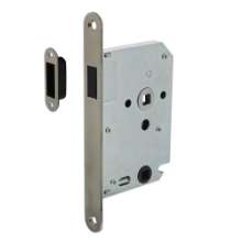 Afbeeldingen van INTERSTEEL Woningbouw magneet badkamer/toilet slot 63/8mm, voorplaat afgerond rvs, 20x175, doorn 50mm incl. slu 9571