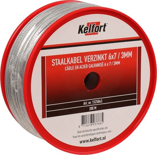 Afbeeldingen van Kelfort Staalkabel - 3mm 200 meter - 6x7 vlechtvorm gegalvaniseerd 
