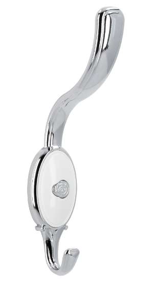 Afbeeldingen van Siro Kapstokhaak metaal - boorafstand 24mm/L 158mm/H 65mm/B 34mm chroom glanzend/wit 