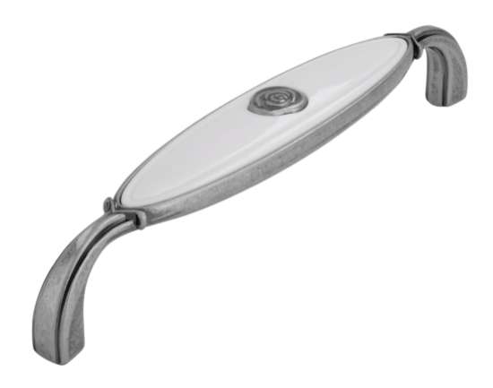 Afbeeldingen van Siro Meubelgreep metaal - boorafstand 128mm/L 138mm/H 27mm/B 23mm antiek zilver/wit 
