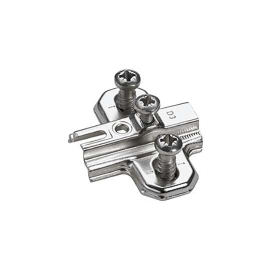 Afbeeldingen van Hettich Kruismontageplaat met hoogteverstelling m.b.v. slobgat, Rijboring 37 x 32 mm, met euroschroeven (for ø 5 x 12 mm holes), dikte 1,5 mm