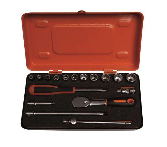 Afbeeldingen van Bahco dopsleutelset 17 delig 1/4'' met metalen doos