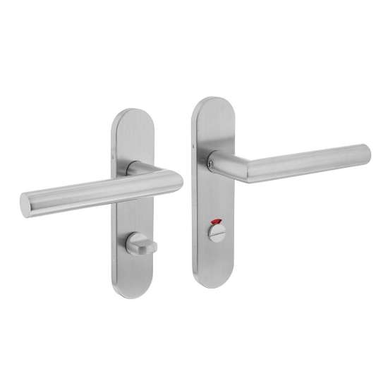 Afbeeldingen van INTERSTEEL Deurkruk Hoek90° basic op ovaal schild verdekt 170x40mm WC63/8mm rvs geborsteld 1225