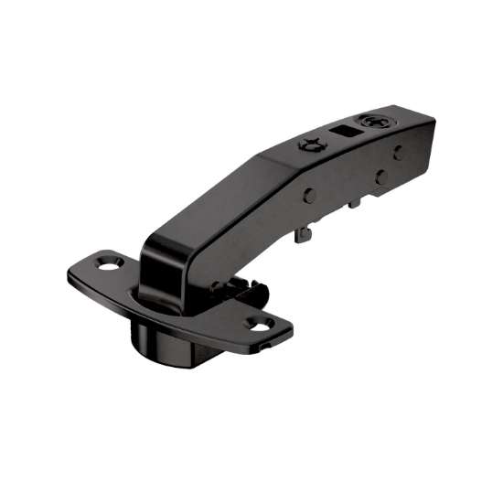 Afbeeldingen van Hettich Sensys hoekscharnier W90 met geïntegreerde demping (Sensys 8639i W90), in obsidiaanzwart, inliggend, openingshoek 95°, TH-boorbeeld 52 x 5,5 mm, voor schroefbevestiging (-)