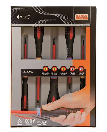 Afbeeldingen van Bahco geïsoleerde ergonomische schroevendraaierset voor gleuf/pz 5 Delig vde
