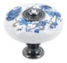 Afbeeldingen van Siro Meubelknop keramisch - L 38mm/H 33mm/B 38mm wit bloemen/ antiek zilver 