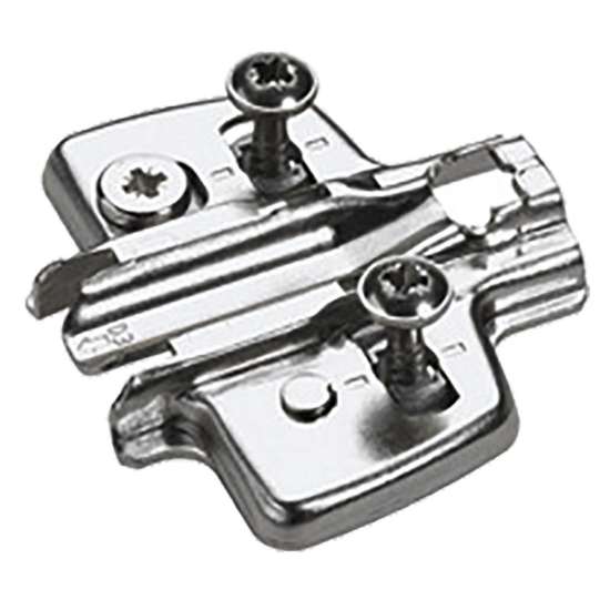 Afbeeldingen van Hettich Kruismontageplaat met directe hoogteverstelling, vernikkeld, Rijboring 37 x 32 mm, met spreidpluggen (voor boringen ø 5 x 12 mm), dikte 3,0 mm