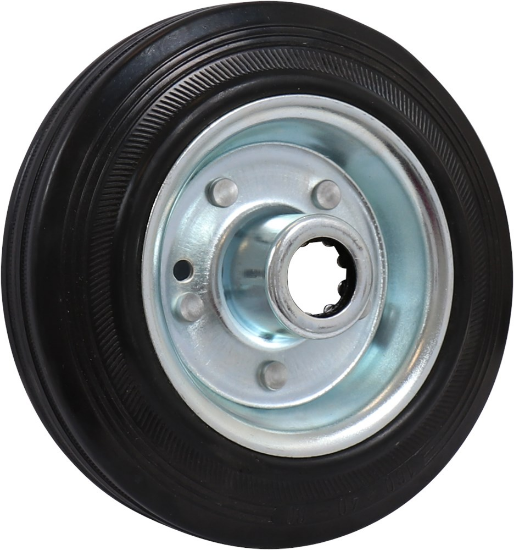 Afbeeldingen van Kelfort Wiel - Ø160mm (135kg) - gegalvaniseerd met velg en Rollager zwart rubber Loopvlak 
