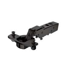 Afbeeldingen van Hettich Sensys 110°-scharnier veerloos (Sensys 8675), in obsidiaanzwart, half opliggend, openingshoek 110°, TH-boorbeeld 52 x 5,5 mm, met spreidpluggen (ø 10 x 11)