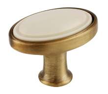 Afbeeldingen van Siro Meubelknop metaal - L 32mm/H 24mm/B 22mm antiek messing/beige 
