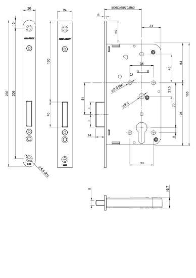 Afbeeldingen van Abloy kastslot 2455 17U20 DR 1+3/2+4