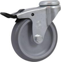 Afbeeldingen van Kelfort zwenkwiel - Ø100mm (70kg) - met rem blauw/grijs rubber loopvlak en boutgat 