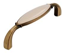 Afbeeldingen van Siro Meubelgreep metaal - boorafstand 96mm/L 106mm/H 25mm/B 20mm antiek messing/ beige 